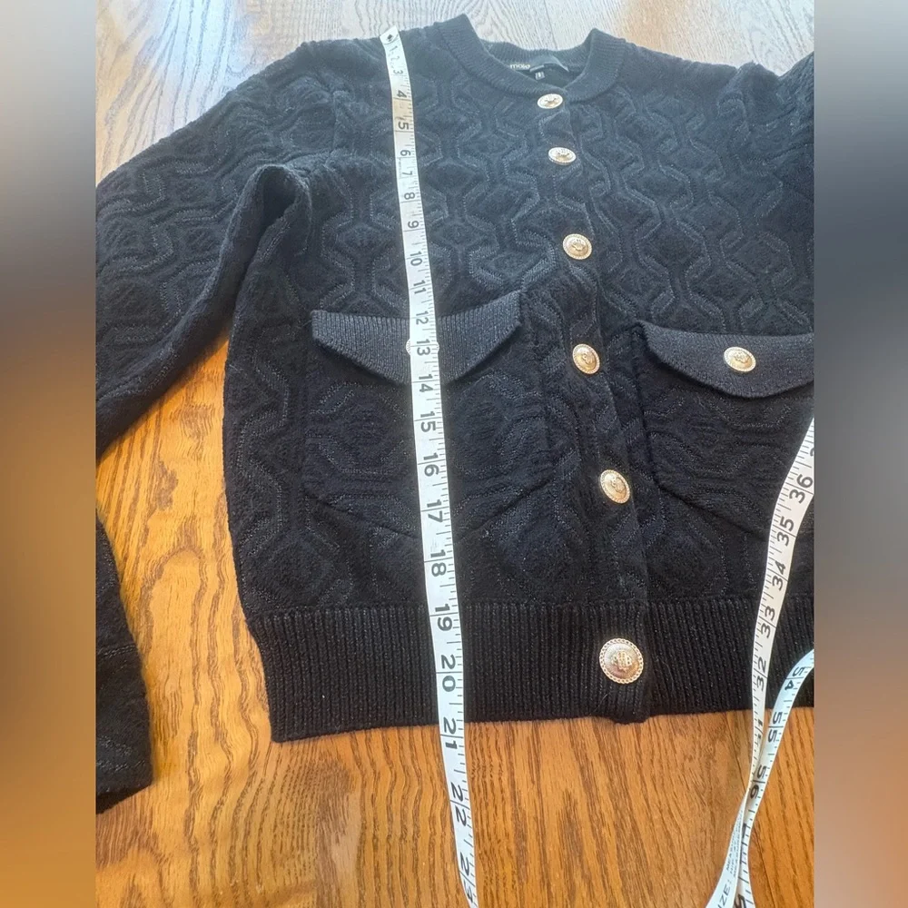 Maje Monserra Jacquard Patterned Black Cardigan Jacket Gold Buttons Size 1 US S - Picture 5 of 12